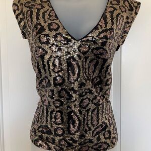 Walter Baker Sequin Leopard Print V-Neck Top